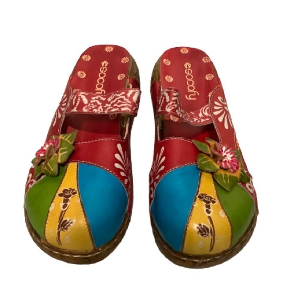 SOCOFY HANDMADE LEATHER BOHO CLOGS, MULES SLIP ON SHOES MULTI COLOURED SZ 40NWOT - Picture 13 of 13